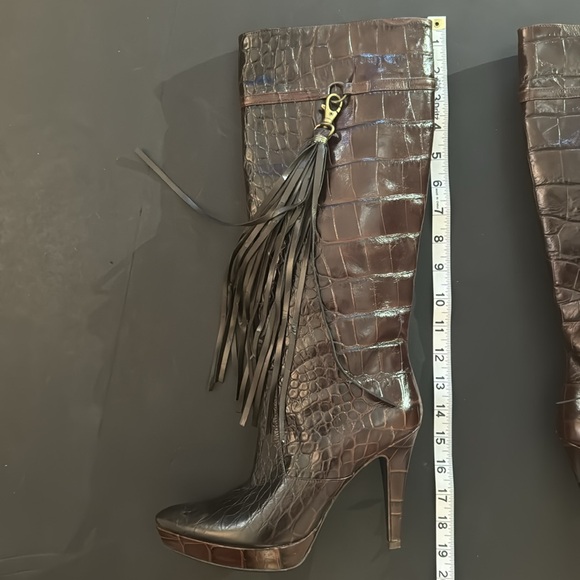 Charles David Brown Crocodile Knee Boots with Tassel - Picture 6 of 17